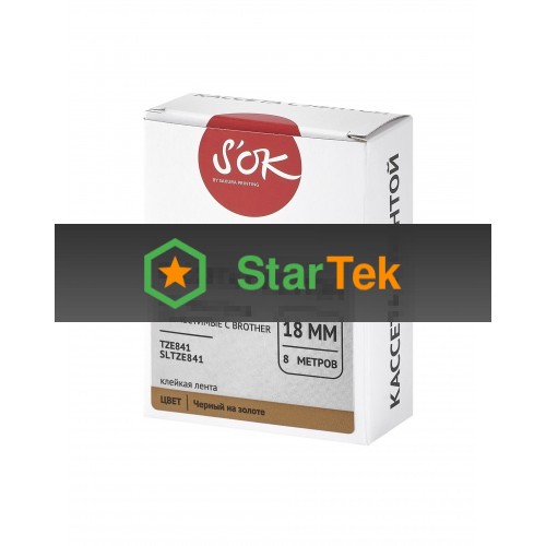 Кассета с лентой S'OK by Sakura Printing TZE841 для Brother, черный на золотом, 18мм/8м, наклейка