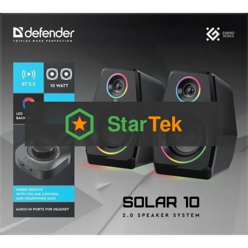 Акустическая система Defender 2.0 Solar 10 10Вт, BT/Light питание от USB