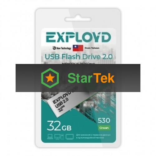 Флешка USB R/W Exployd R/W 530 Green (EX032Gb530-G), 32Gb, USB 2.0, R/W 20/10, зеленый