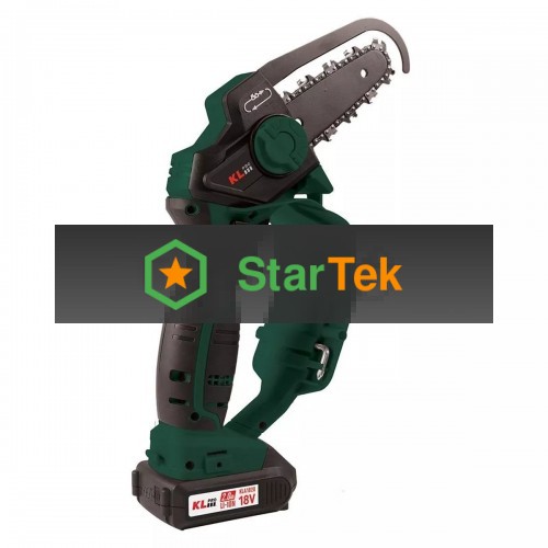 Профессиональная аккумуляторная цепная мини-пила KLPRO KLBZT18-20 (18В, Li-ion-2шт 2,0Ач, ЗУ 2,4А, 3200 об/мин, 110мм)