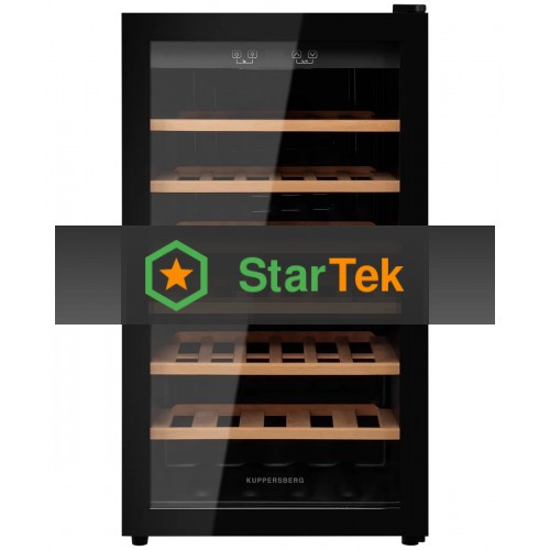 Винный шкаф Kuppersberg RSW 82, отдельностоящий, High-Tech, объем 128 л, вместимость 40 бутылок, диапазон температуры 5-20 градусов, механическое открытие двери, 6 полок из бука, LCD дисплей, уровень шума 38 дБ, черный