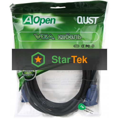 Кабель VGA 3м AOpen 2 фильтра, монитор-SVGA card 15M-15M, ACG341AD-3M