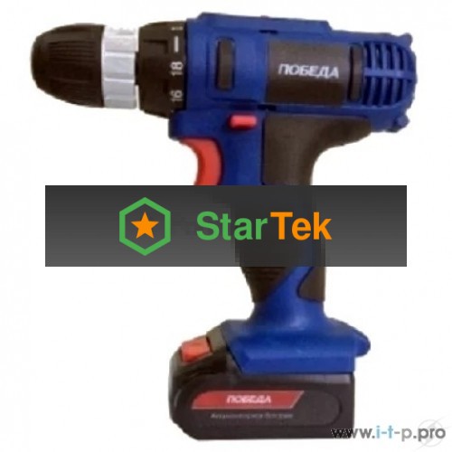Дрель-шуруповерт аккумуляторная ПОБЕДА ДА-12/2 Ли 180201634 12В; 32 нм; быстрая зарядка; 2 батареи; кейс;