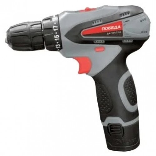 Дрель-шуруповерт аккумуляторная ПОБЕДА ДА-12П/2 Ли, две батареи, 2 скорости, Li-Ion, 12V, 2,0Ah, 25Н, шт