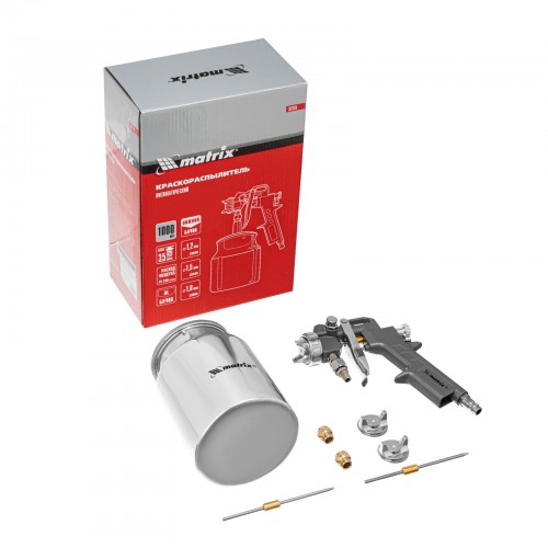 Краскопульт пневматический MATRIX 57316с нижним бачком v=10k + сопладиаметром 1.2 1.5 и 1.8мм