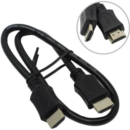 Кабель HDMI C-HM-HM-0.5M Wize,0.5 м, v.2.0, 19M/19M, позол.разъемы, экран, черный, пакет