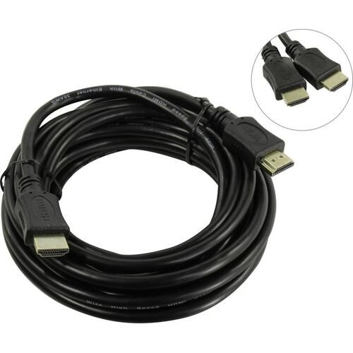 Кабель HDMI C-HM-HM-5M Wize, 5 м, v.2.0, 19M/19M, позол.разъемы, экран, черный, пакет