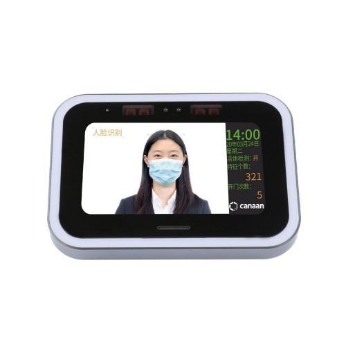 Модуль индустриального компьютера Canaanс D1401000007 ЦПУ K210, дисплеем, модулем Wi-Fi и камерой. Питание DC 12V /1A Режим связи Wi-Fi / 2.4G Размер 120мм * 87mm * 12mm Расстояние распознавания 50-100см Вместимость 100 000 записей Дисплей - 4 дюйма TFT, 