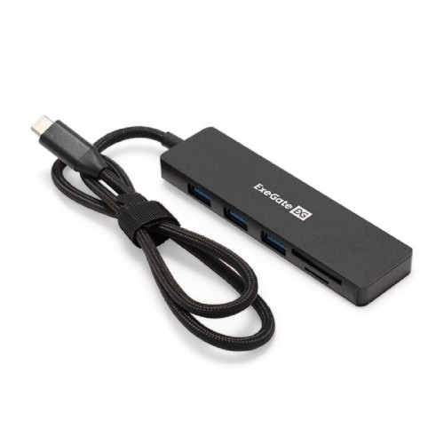 Док-станция 4-в-1 ExeGate DUB-2213C/CR (кабель-адаптер USB Type-C --> 2xUSB2.0+ 1xUSB3.0+Card Reader, Plug&Play, черный)
