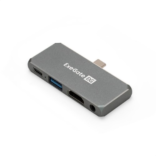 Док-станция 5-в-1 ExeGate DUB-31C/PD/HA (кабель-адаптер USB Type-C --> 1xUSB3.0 + Type-C DATA (480MB/s) + PD 100W + HDMI 4K@30Hz + Audio, Plug&Play, подходит для iPad Pro и мобильных телефонов, серый)