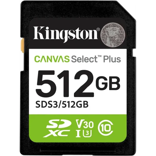 Карта памяти SDXC UHS-I U3 Kingston Canvas Select Plus 512 ГБ, 150 МБ/с, Class 10, SDS3/512Gb