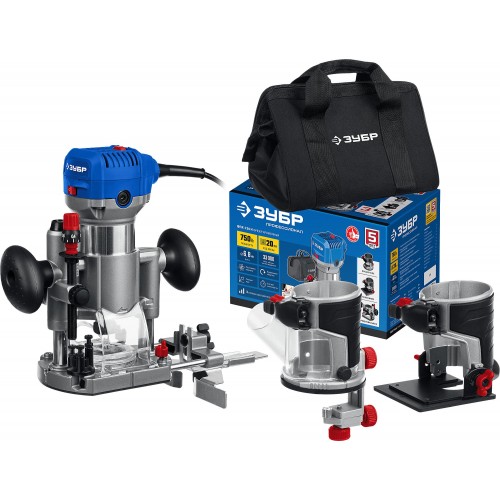 Кромочный фрезер ЗУБР Профессионал 750 Вт, сумка, 3 основания, (ФПК-750Н)