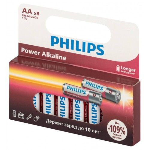 Philips Батарейки LR6P8W/51 АА алкалиновые 1,5v, LR6-8BL Power (8/160/19200). Блистер 8 шт.
